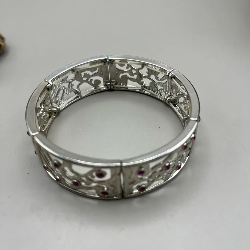 Elegant Silver and Pink Stretchy Women's Bracelet